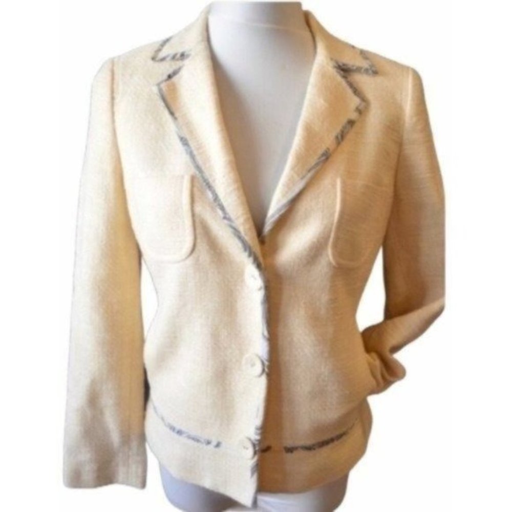 Singrid Olsen Womens Tweed Blazer Jacket Size 6 Yellow Gray